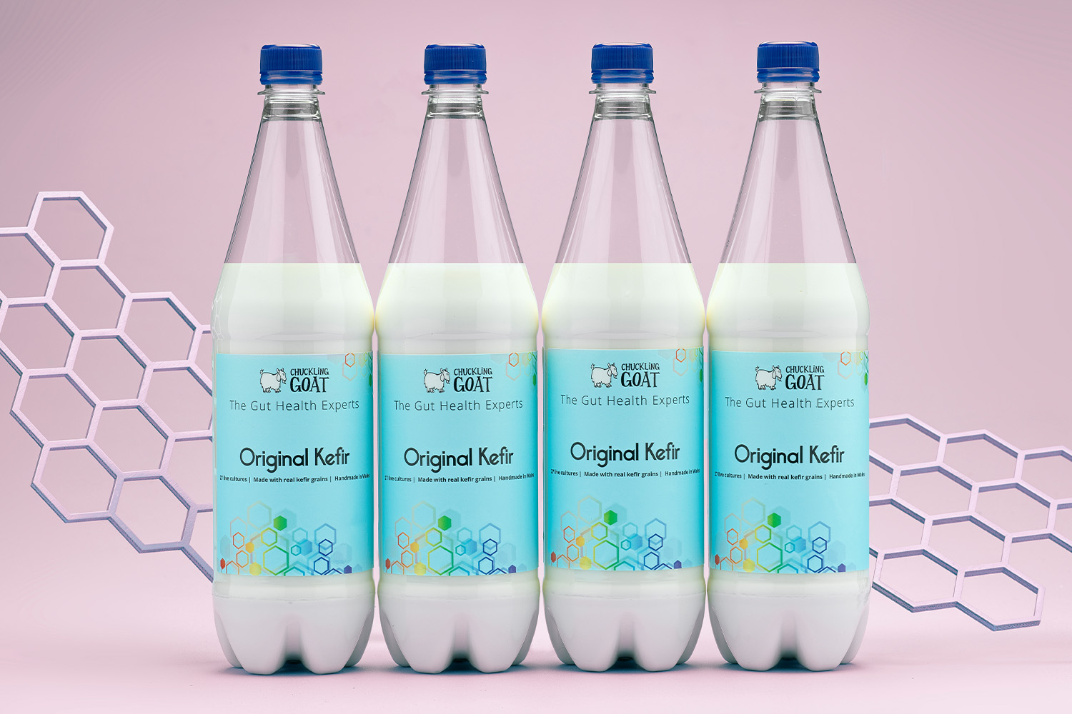 Four bottles of Chuckling Goat Original Kefir