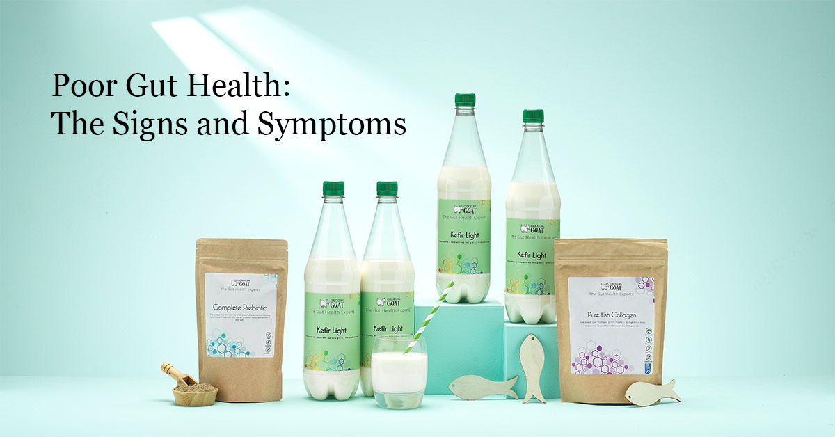 Image of Chuckling Goat Kefir + Compete Prebiotic. Caption reads Poor Gut Health: The Signs and Symptoms.