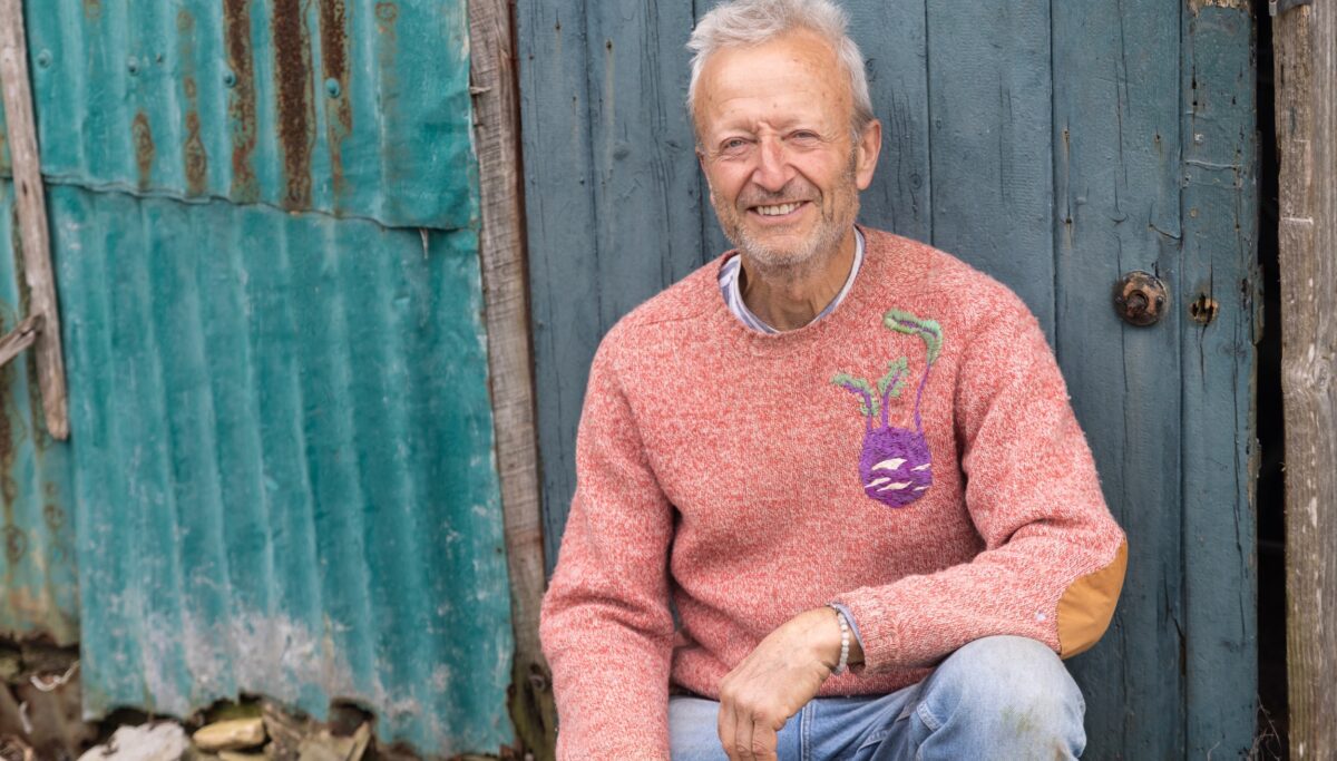 Charles Dowding by shed landscape