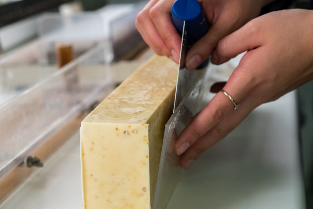 Image of Chuckling Goat natural soap being handmade on the farm.